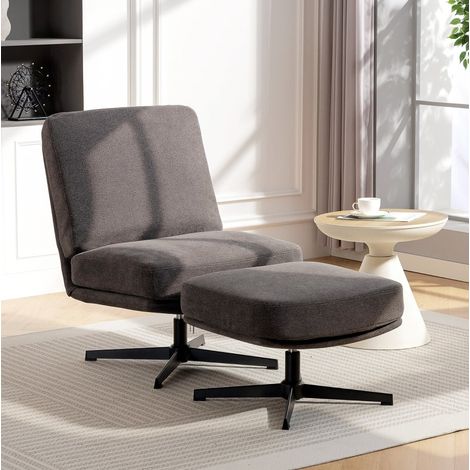 Drehbarer Relaxsessel mit Hocker 68x50 cm dunkelgrau aus Metall mit 360°-Drehfunktion (1/3)