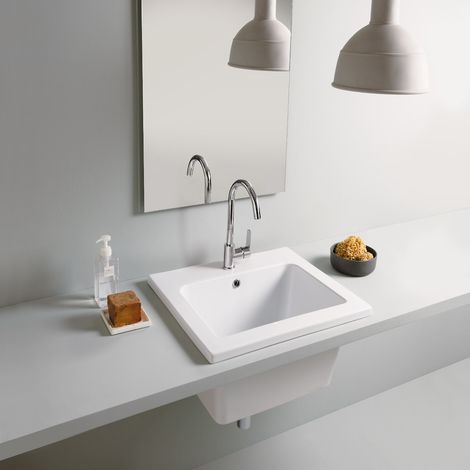 Vasca lavatoio in ceramica 60 x 50 Design YORK con Foro Rubinetteria Centrlae