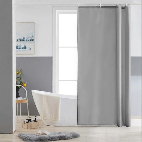 Rideau de douche anti-moisissure, gris, petit format, en polyester, imperméable et lavable en machine, 80 x 180 cm, 8 crochets (1/5)