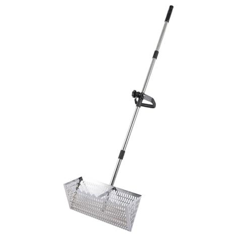 [NUNCA USADO] Rastrillo antipulgas de 40 cm, pala de acero inoxidable para arena de playa con cesta trapezoidal grande y mango largo extraíble para peinar la playa, tamizar arena y buscar tesoros.