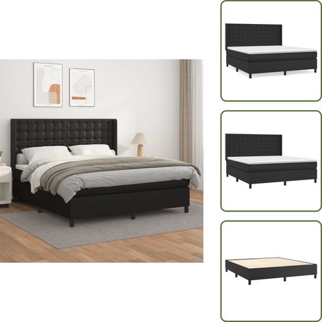 Boxspringbett mit Matratze Schwarz 180x200 cm Kunstleder - Boxspringbett - Doppelbett - Schlafzimmermöbel - Kunstlederbett - Schwarzes Bett (1/5)