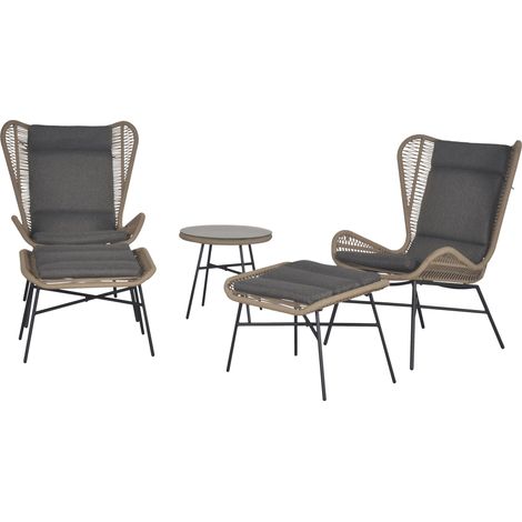 Thame Ensemble de jardin avec 5 pièces, coussins inclus, noir, naturel et gris. (1/2)
