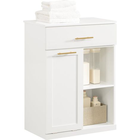 Armario de Baño Mueble de Almacenaje con 1 Cesto para Colada y 1 Cajón Blanco 66 x 37 x 95 cm BZR66-W SoBuy ES (1/5)