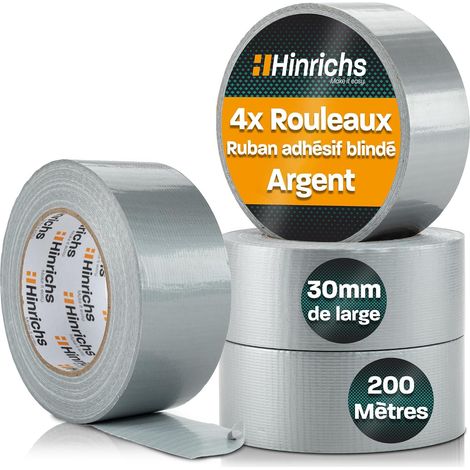 Ruban Adhésif Argenté – Lot de 4 Rouleaux de Gros Scotch 50 m x 50 mm – Scotch Renforcé Ultra Résistant – Duct Tape Imperméable – Ruban Gaffer Argenté pour Intérieur et Extérieur (1/5)