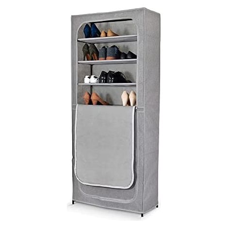 Schuhregal Domopak aus grauem Stoff 7 Böden 68x30x160H cm