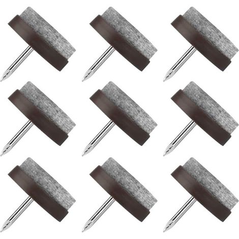 Patin Chaise a Clouer, 20 Pcs Clous Patins de Meuble, Patins Glisseurs Rond 17mm Tampon Chaise, Patins Meubles en Feutre Tampons pour Protection Pieds de Table Chaise Meubles(brun) (1/5)