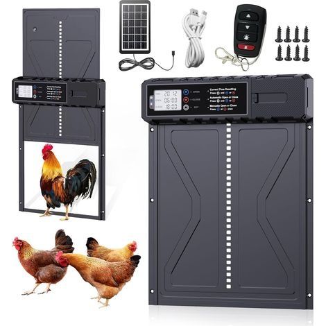 Porte Poulailler Automatique Solaire,Batterie avec Écran LCD Programmable Étanche,Porte Automatique Poulailler en Aluminium avec Minuterie,Porte Automatique Poulailler,Ouvre-Porte Vert (1/5)