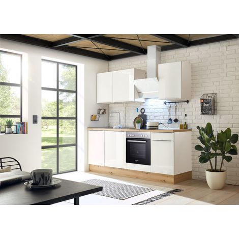 Küche Küchenzeile Küchenblock Marleen Premium 220 cm Weiß Artisan Eiche Respekta
