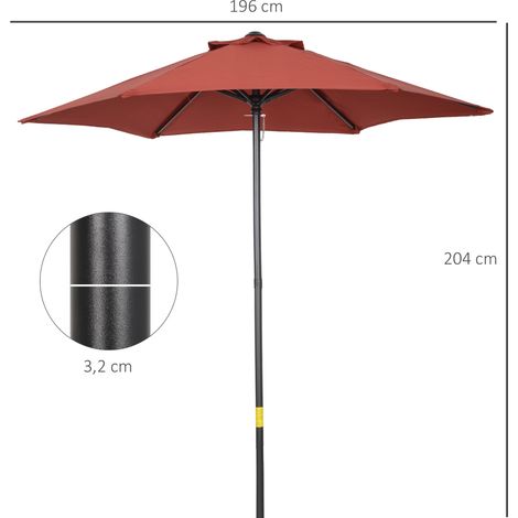 Parasol Ø196cm, rotatif et pliant, hexagonal, résistant au vent, vin rouge, pour plage