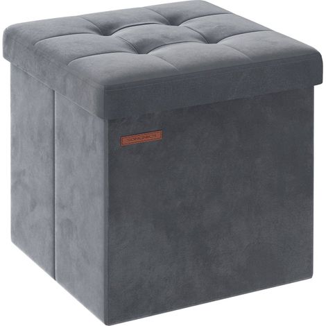 Banco de almacenaje plegable de terciopelo con reposapiés y tapa 31 x 41 x 31 cm capacidad de carga 130 kg para recibidor/salón gris 120004140 (1/4)