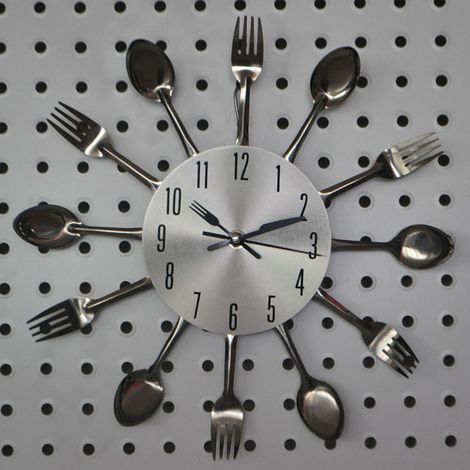 Schwarze Küchenwanduhr für Esszimmer, geräuschloses Uhrwerk (1/4)