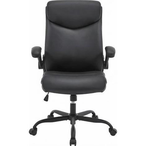 ELVMI Silla de Oficina Ergonómica Giratoria 360 Grados con Reposabrazos Abatibles y Reposacabezas en PU Negro (1/5)