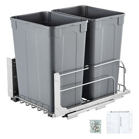 ausziehbarer Abfallbehälter (35 Qt x2), doppelter Unterbau-Küchenabfallbehälter, Mülleimer mit Türsatz & Soft-Close-Schieberegler, für Küchenschrank Spüle unter der Theke (grau) (1/5)