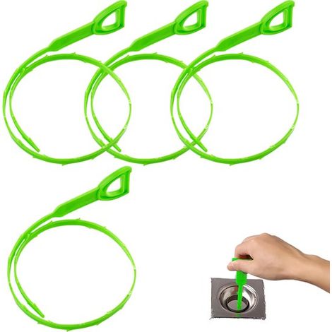 4 pièces - Déboucheur de canalisations - Brosse de débouchage flexible - Bâtonnets de débouchage - 51 cm - Flexible - Vert - Élimine les cheveux et les résidus alimentaires des canalisations de salle (1/5)