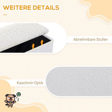 Escabeau pliable pour animaux, marches pour chat et chien, 3 niveaux avec rangement, MDF blanc, 40x54x48 cm. (1/5)