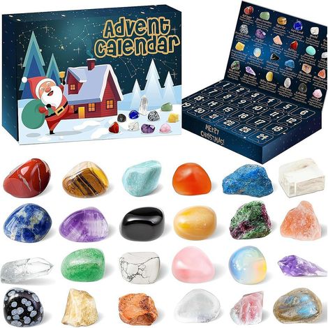 Adventskalender 2024, 24-tägiges Weihnachtsgeschenkset mit 24 Naturmineralien, Weihnachtsüberraschungskalender, Geburtstagsgeschenk für Kinder und Erwachsene (1/5)