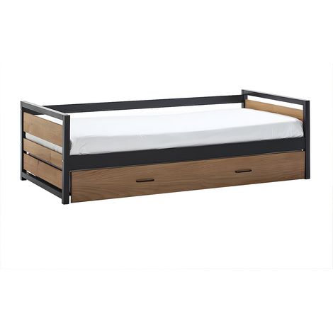 Vente-Unique – Lit escamotable industriel 90 x 190 cm – MDF, pin et métal – Charge max 120 kg – Éco-responsable, fabriqué en Europe (1/4)