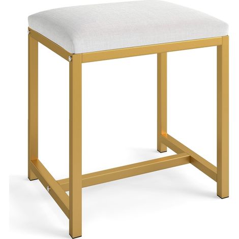 Schminkhocker mit weichem Kissen, goldfarbenen Metallbeinen, weiß