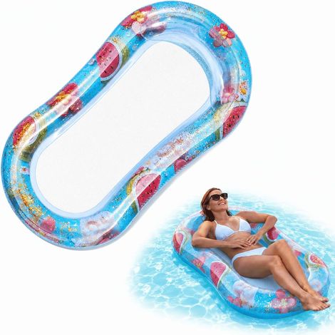 Colchón hinchable flotante para piscina para adultos, con forma de sandía, reposacabezas y red para el verano, tumbona hinchable de PVC y malla. (1/5)