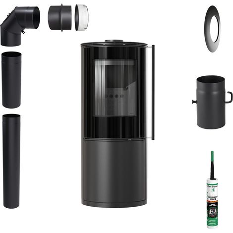 Freistehender Kaminofen KRATKI SVEN 7 kW Ø150 Schwarz Montageset (1/5)