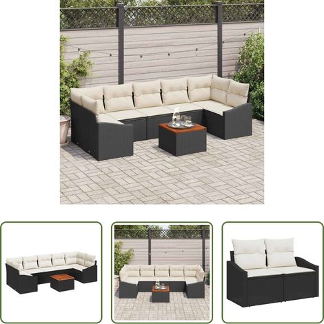 Gartentisch -  Gartensofa-set mit Speicher 8 pcs Schwarz und Creme Poly-Rattan (1/5)