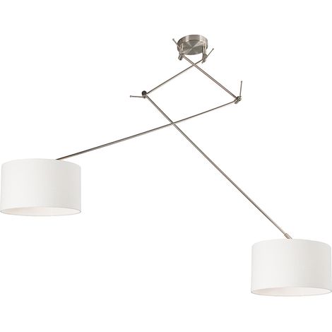 QAZQA Lampada a sospensione in acciaio con paralume 35 cm bianco