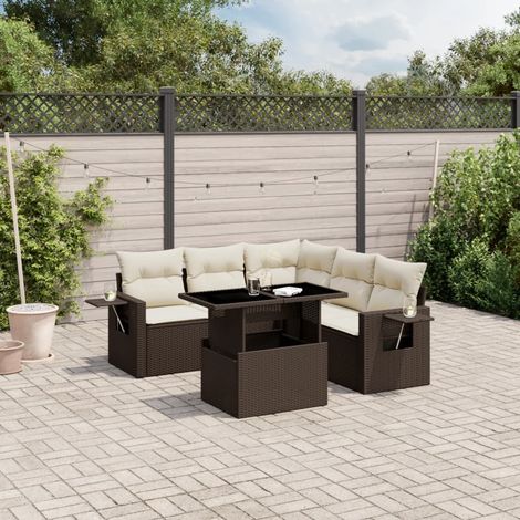 Set sofás de jardín 6 piezas y cojines ratán sintético marrón vidaXL (1/5)