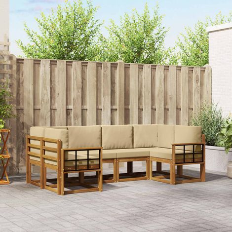 Outdoor-Sofagarnitur mit Kissen 6 pcs Natur und Beige