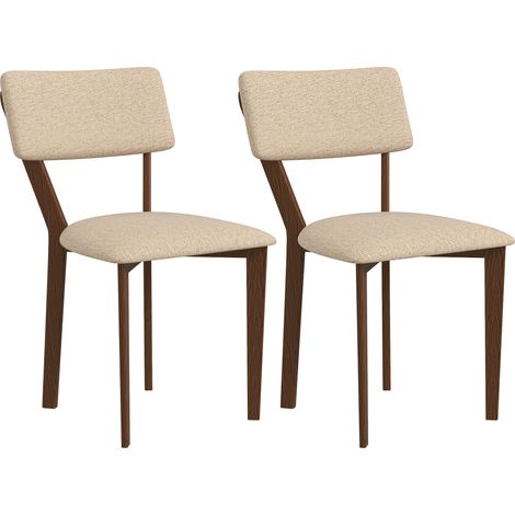 Set aus 2 Esszimmerstühlen in beigefarbenem Leinenstoff, hohe Rückenlehne, Beine aus Massivholz, 49x56x85 cm, ideal für Küche oder modernes Interieur.