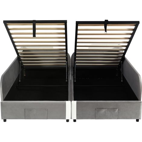 Cama infantil tapizada gris con almacenaje hidráulico 90 x 200 cm x2 MODENUIT