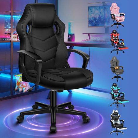 Schreibtischstuhl PC Gaming 150kg PU Leder Mega Schwarz Mega Serie (1/5)