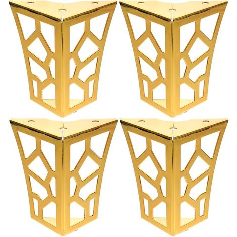 Lot de 4 Pieds de Meuble en Métal Creux Doré Pieds de Canapé et Table Basse Universels 10 CM Semelles Antidérapantes pour Meubles (1/5)