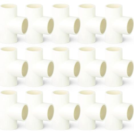 15 pièces 20mm 3 voies en forme de T PVC raccords de connecteur de tuyau blanc, adaptateur de tuyau d'eau de couplage (1/5)