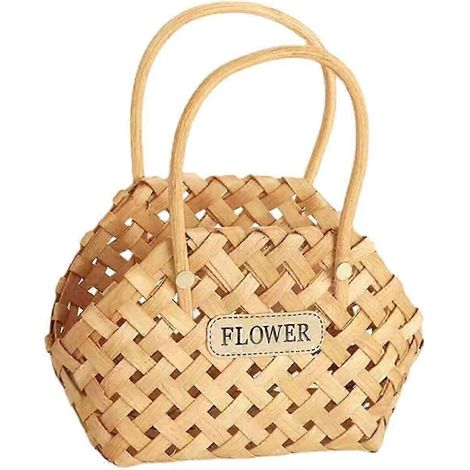 Panier de rangement champêtre avec poignée, panier en bois fait main, panier de service pour fleurs, mariage, camping, comptoir-style A (1/5)