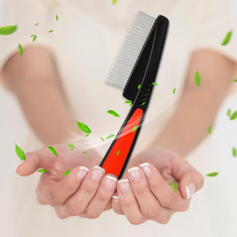 Peigne à dents fines en acier inoxydable pour éliminer les pellicules et les poils de chien. Brosse multifonctionnelle pour le cuir (1/5)