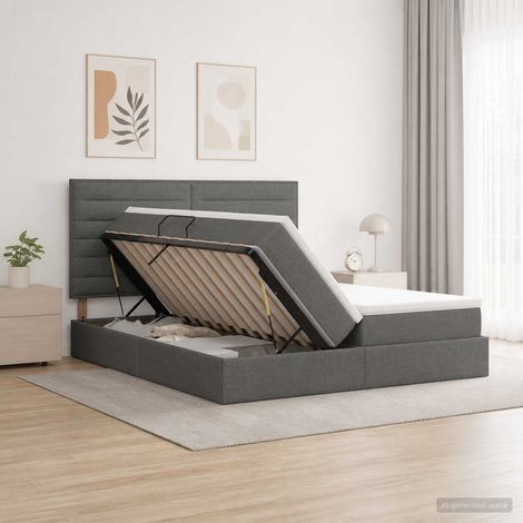 vidaXL Lit de Rangement avec tête de lit Gris foncé 180 x 200 cm Tissu (1/5)