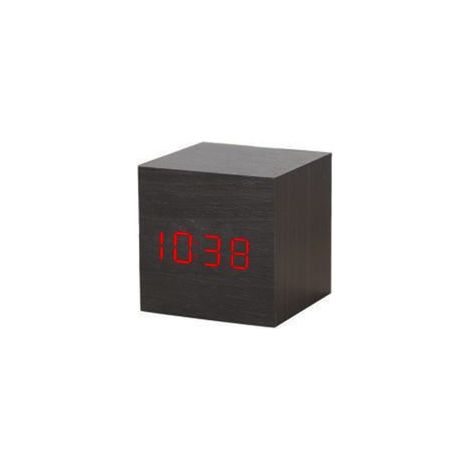 Horloge en bois LX-Mini - bois noir avec lettres rouges (1/5)