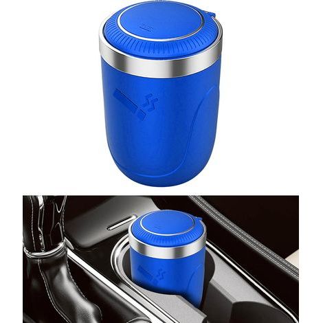 Flaconi Auto-Aschenbecher, geruchshemmender Auto-Aschenbecher, mit Deckel, LED, Edelstahl, geeignet für Autoteile (blau) (1/5)