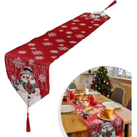 Table Runner - Rectangular - Cotton and Linen - 33 x 183 cm - Red (1/4)