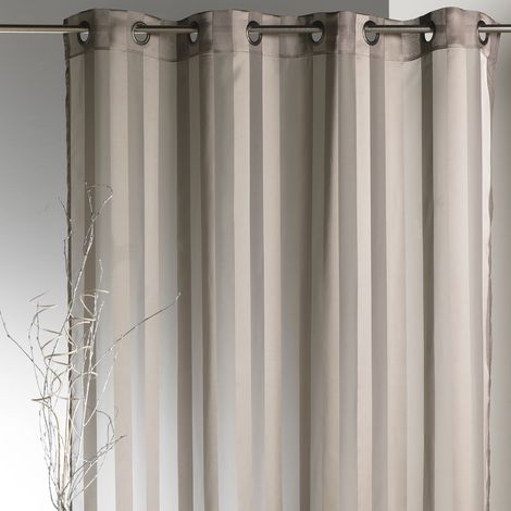 Homemaison – Voilage tissé à rayures taupe 140x250 cm – 100% polyester – 8 œillets ronds en métal gris – Prêt-à-poser élégant