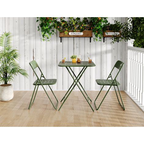 Salon de jardin 3 pièces pliant en acier vert HAVRYA (1/5)