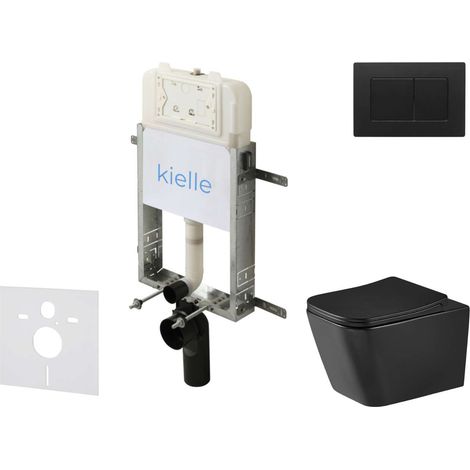 kielle Genesis New - Conjunto de instalación empotrada, inodoro Arkas I, Vortex Rimless+, asiento softclose y pulsador Gemini New III, negro mate 30528SZ96 (1/5)