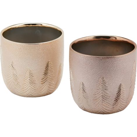 Vaso rotondo con pini dorati disegnati, altezza 13 cm -Oro (1/5)