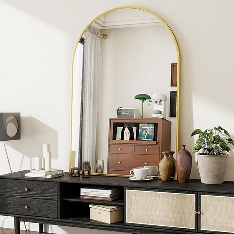 Arc wall mirror 75x100cm aluminum alloy frame Bathroom mirror wall mounted wall mounted arc mirror bedroom (1/5)