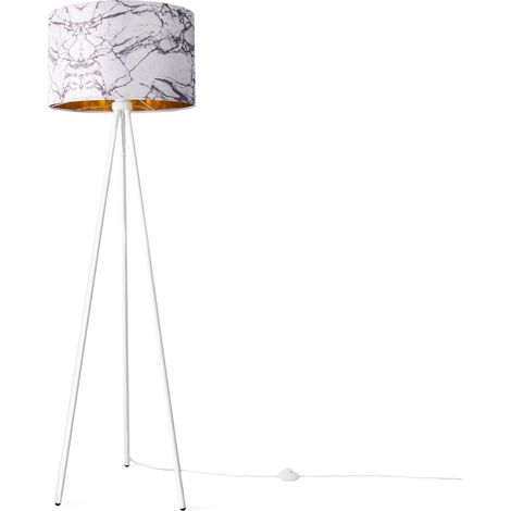 Paco Home Stehlampe Standleuchte Wohnzimmer Schlafzimmer E27 Marmor Stein Design Grau Weiß Gold (Ø45.5cm), Stehleuchte - Weiß