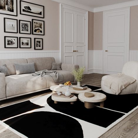 Tapis en laine TranquilTextures - Tapis en laine  - 240x190cm, Rectangular - 100% Laine vierge - Tufté main - Noir et blanc