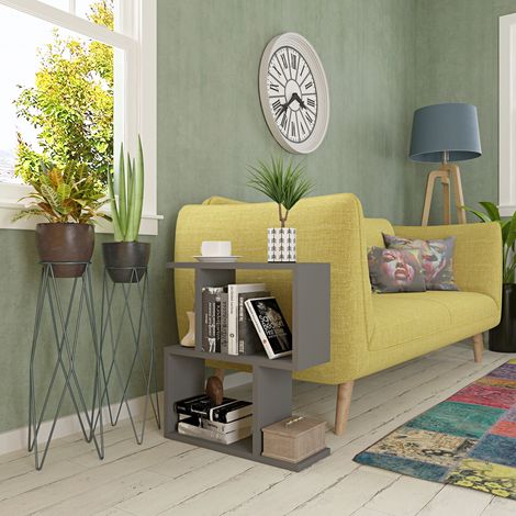 Decorotika Sawyer Side End Table With Open Shelves Space Saver Modern Side Table Living Room Side Bedside Table - Anthracite (1/3)