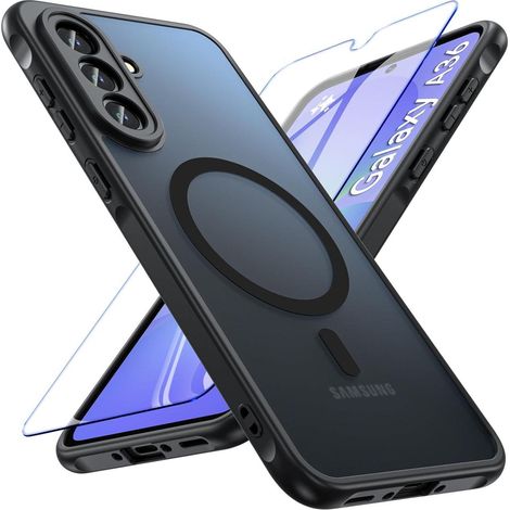 Coque de protection pour Samsung Galaxy A36 5G avec verre trempé, magnétique, antichoc, mat, noir (1/5)