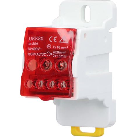 80A Boîte De Jonction Bornier Rail Din avec Couvercle Protection Pour Armoires Distributio haute tension 690V Rouge (1/4)