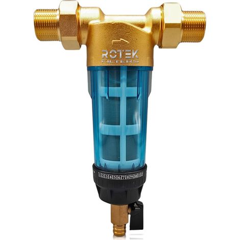 Rosmmel – Préfiltre autonettoyant 40 microns en laiton – Maille inox lavable – Raccords 1” et 3/4” – Débit jusqu’à 3000 L/h